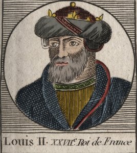 Portret Ludwika II Begue lub Faineant (846 - 879), króla franków - Ludwik II The Stammerer 848 do 879 - rycina z „Instruction sur l
