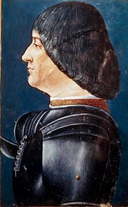 Portret Ludovica Marie Sforza dit le More (Ludovico Maria Sforza znany jako il Moro) (1452-1508) Miniatury w „”Grammatica”” Aeliusa Donatusa (Donato), koniec XV wieku. Biblioteka Trivulziana, Mediolan. SM. 2167. autorstwa Unknown artist