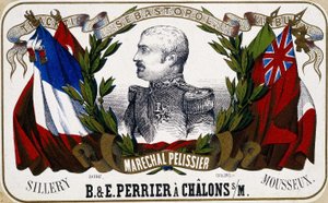 Portret Maréchala Pelissiera na szampańskiej etykiecie „”B. & E. Perrier à Chalôns sur Marne””, sd. 19 wiek. autorstwa Unknown artist
