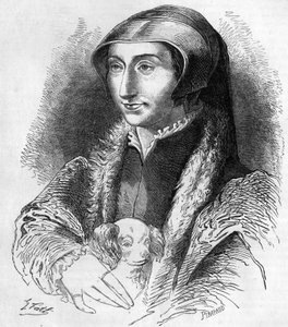 Portret Małgorzaty z Nawarry (Marguerite de Valois, Marguerite of Angouleme lub Marguerite of France (1492-1549) Królowa Nawarry i poetka, siostra Franciszka I (1553-1615). Rycina z XIX wieku. autorstwa Unknown artist