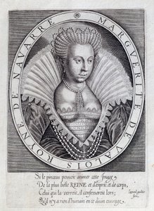 Portret Małgorzaty de Valois (1553-1615) znanej jako królowa Margot. Rycina z XVI wieku. Pau, Musee Du Chateau autorstwa Unknown artist