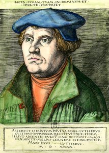Portret Marcina Lutra (1483-1546) Niemiecki reformator religijny Rycina z XVI wieku Kolekcja prywatna autorstwa Unknown artist
