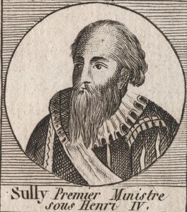 Portret Maksymiliana z Bethune (1559-1641), księcia Sully, ministra Henryka IV - Maksymiliana z Bethune, pierwszego księcia Sully, wiernej prawej ręki, która asystowała królowi Henrykowi IV Francji - rycina z „Instrukcji sur l