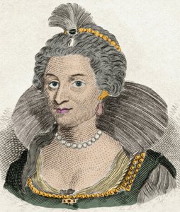 Portret królowej Anny Danii Królowej Anglii (1574-1619), żony króla Anglii Jakuba I (1566-1625). Rycina XIX wieku autorstwa Unknown artist