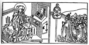 Portret św. Brygidy Szwedzkiej (1103 - 1373). Grawer z „Leben der Heiligen - sommerteil” (Księga świętego) Jakuba (Jakuba) z Voragine (1228-1298). Lubeka 1488. autorstwa Unknown artist