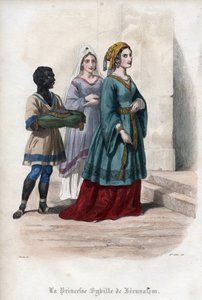 Portret Sybilli Jerozolimskiej (Jerusalem Sibylle) (ok. 1160-1190), księżniczki ówczesnej królowej Jerozolimy. Rycina z 1842 roku w „Histoire des Popes” Maurice