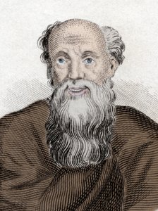 Portret greckiego filozofa Demokryta (Demokryta) (460-370 Av JC), Demokryta z Abdery. Rycina XIX wieku. autorstwa Unknown artist