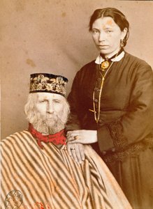 Portret włoskiego patrioty i bohatera Risorgimento Giuseppe Garibaldi (1807-1882) z trzecią żoną Francescą Armosino autorstwa Unknown artist