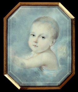 Portret króla Rzymu bebe (1811-1832), syna cesarza Napoleona I (1769-1821) i przyszłego Napoleona II. Anonimowy ośmiokątny medalion z XIX wieku. Akwarela pod szkłem. Paryż, Musee De La Legion d