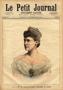 Portret wielkiej księżnej Włodzimierza Rosji, urodzonej w 1854 r. księżniczki Marii Meklemburgii-Schwerin (Meklemburgia Schwerin) i wyszła za mąż w 1874 r. za młodszego brata cara, wielkiego księcia Władimira Aleksandrowicza Romanowa (1847-1909). Grawerowa autorstwa Unknown artist