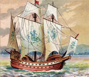 Portugalski Carrack - Portugalski Karak - Przedstawienie karaku (nawy) portugalskiej floty pod koniec XV wieku autorstwa Unknown artist