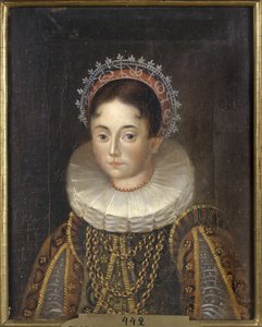 Księżniczka Elisabeth de Suede, księżna Consort de Meklemburgia Gadebusch - Portret księżnej Elżbiety Szwecji (1549-1597), księżnej Meklemburgii, Anonim. Olej na płótnie. Wymiar: 28x22 cm. Muzeum Narodowe w Sztokholmie autorstwa Unknown artist