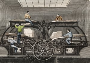 Prasa drukarska: prasa drukarska gazety „Le Siecle” w Paryżu. Grawer z 1857 roku w „Le Musee Des Sciences”” autorstwa Unknown artist