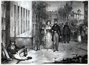 Promenade sur les bulwary w Paryżu w XIX wieku - grawer autorstwa Unknown artist
