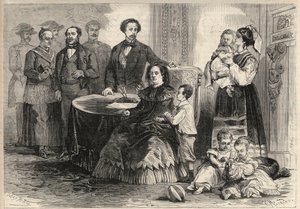 Hiszpańska królowa Izabela II (Isabella de Bourbon) (1830-1904) i Franciszek z Asyżu de Bourbon lub Franciszek I z Hiszpanii (1822-1902) schronili się ze swoimi dziećmi na zamku w Pau we Francji po rewolucji wrześniowej (Gloriosa) . Wśród ich dzieci autorstwa Unknown artist