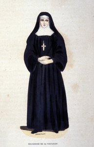 Zakonnicy Nawiedzenia, zakon założony przez św. Franciszka Salezego i św. Joannę de Chantal w 1610 r. Rycina z XIX wieku. autorstwa Unknown artist