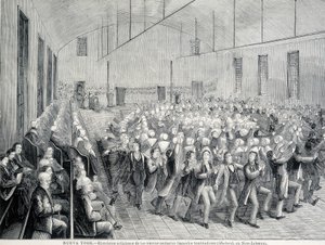 Procesja religijna Shakerów w Nowym Jorku. Ilustracja z XIX wieku. autorstwa Unknown artist
