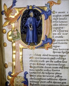 Przedstawienie w liście poety Dantego Alighieri (1265 - 1321), miniatura XIV wiek. autorstwa Unknown artist