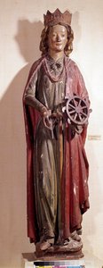 Reprezentacja św. Katarzyny Aleksandryjskiej, trzymająca instrument kołowy jej męki. Posąg drewniany polichromowany autorstwa Unknown artist