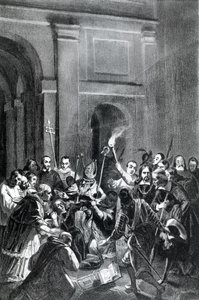 Przedstawienie sceny egzorcyzmów. Ilustracja z XIX wieku. autorstwa Unknown artist