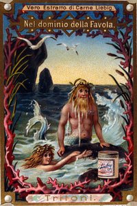 Reprezentacja traszek, legendarnych stworzeń, ludzi i ryb. chromolitografia z XIX wieku autorstwa Unknown artist
