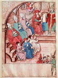 Reprezentacja soboru w Konstancji w latach 1414-1418, na szczycie papież Marcin V (Widok soboru w Konstancji, ok. 1417) Miniatura zaczerpnięta z „Kroniki soboru w Konstancji” Ulricha Richentala (1360-1437) 1438 ok. Pragi, Nati autorstwa Unknown artist