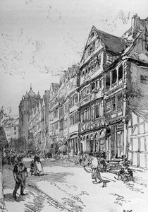 Reprezentacja ulicy Żydowskiej we Frankfurcie, miejsce urodzenia rodziny Rotszyldów. Grawerowanie w „” Świetnym Świecie”” autorstwa Unknown artist