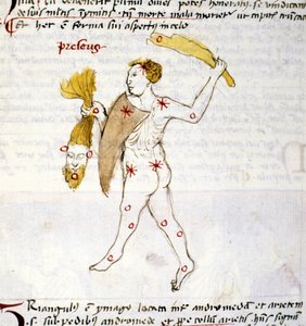 Reprezentacja konstelacji Bouvier (Botes) Łowca Botes trzyma w dłoni włosy Bereniki. Miniatura z „Astronomiki” Biasino da Parma (Blaise de Parma) (1425-1457) autorstwa Unknown artist