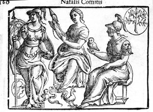 Reprezentacja boskiej Ateny. Grawer z „Mitologii i bajek” hrabiego Natalii 1637 autorstwa Unknown artist