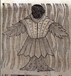 Przedstawienie morskiego mnicha, wyimaginowanej ryby i morskiego potwora. Rycina z „Prodigiorum ac ostentorum chronicon” Konrada Lycostenesa (Konrad Wolffhart autorstwa Unknown artist