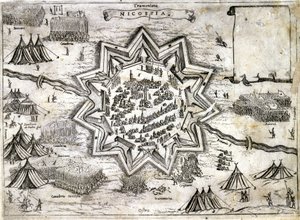 Reprezentacja oblężenia Nikozji na Cyprze w 1191 roku podczas III Krucjaty przez Ryszarda Lwie Serce. 16 wiek. autorstwa Unknown artist