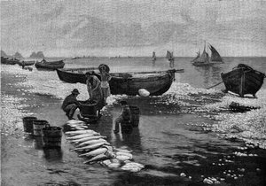 Powrót rybaków podczas strajku na Belle Isle (Belle-Isle) w Bretanii. Grawerowanie w „” Le Journal de la jeunesse”” autorstwa Unknown artist