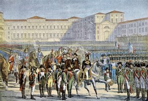 Przegląd armii włoskiej przekazany w Mediolanie przez generała Murata (1800) - litografia autorstwa Unknown artist