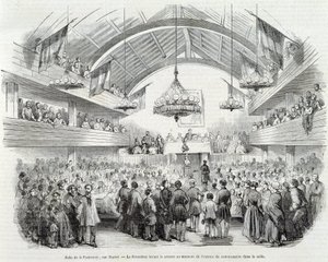 Rewolucja 1848: Sala Braterska, Rue Martel, Prezydent odroczył posiedzenie przy wejściu Komisarza w sali autorstwa Unknown artist