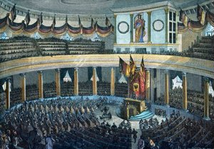 Rewolucje 1848 - 1849: Niemieckie Zgromadzenie Narodowe w kościele św. Pawła we Frankfurcie nad Menem - barwiony drzeworyt