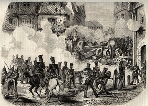 Rewolucje 1848 - 1849, Niemcy, Frankfurt - Oddziały szturmujące barykadę we Frankfurcie, Niemcy, 18 września autorstwa Unknown artist