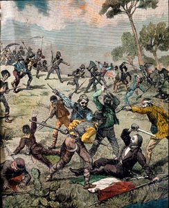 Risorgimento: „”włoski rewolucjonista Carlo Pisacane (1818-1857) zostaje zaatakowany przez chłopów w Sapri 28.06.1857””Prywatne zbiory ryciny autorstwa Unknown artist