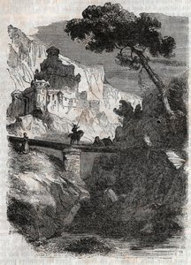 Rodomont pokonany przez Bradamante - rycina 1851 z „”Wściekły Roland”” (Orlando furioso) (XVI w.) Ludovico Ariosto, zwanego Ariosto - Wydanie przetłumaczone z włoskiego przez hrabiego Tressan i wydane przez Gustave