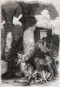 Rodomont massacre les habitatnts de Paris - rycina z 1851 r. z „Roland furieux” (Orlando furioso) (XVI w.) Ludovico Ariosto, zwanego Arioste - Wydanie przetłumaczone z języka włoskiego przez hrabiego Tressan i wydane przez Gustave