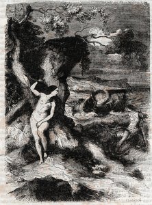 Roland delivre Olympe - rycina z 1851 r. z „Roland furieux” (Orlando furioso) (XVI w.) Ludovico Ariosto, znanego jako Ariosto - Wydanie przetłumaczone z języka włoskiego przez hrabiego Tressan i wydane przez Gustave
