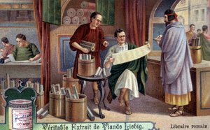 Rzymski księgarz. Chromolitografia, obraz Liebiga. autorstwa Unknown artist
