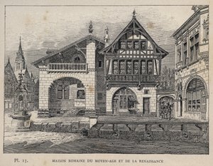 Dom rzymski średniowiecza i renesansu - rycina z 1889 r. w „Historia zamieszkiwania ludzi na Wystawie Powszechnej 1889 r., p. Charles GARNIER - Librairie centrale des beaux-arts Paris 1889 autorstwa Unknown artist