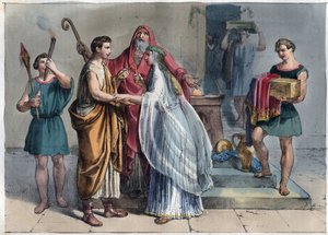 Ślub rzymski w czasach Rzeczypospolitej - rycina z „Zwyczajów i Tradycji Wszystkich Ludów Wszechświata”. Czyli Historia rządu, praw, milicji, religii wszystkich narodów od czasów najdalszych do dnia dzisiejszego „1856 autorstwa Unknown artist