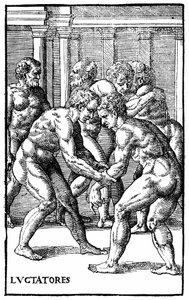 Zapaśnicy rzymscy - w "Hieronymi Mercurialis de Arte Gymnastica", wydanie weneckie autorstwa Unknown artist