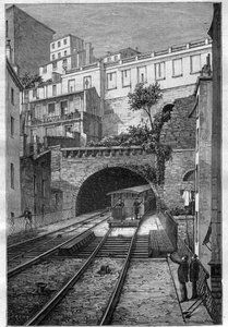 Trasa kolejowa z Lyonu do Fourviere - rycina w „Journal des voyages” 1884 autorstwa Unknown artist