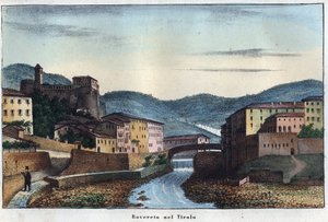 Miasto Rovereto w Trentino w północnych Włoszech - XIX wiek - rycina z „” Zwyczajów i Tradycji Wszystkich Ludów Wszechświata. To jest historia rządów, praw, milicji, religii wszystkich narodów od najodleglejszych czasów do dni n. autorstwa Unknown artist