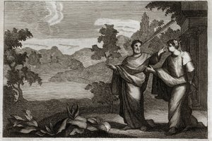 Biblia Royaumont, Nowy Testament: Nie osądzaj innych. Kiedy masz belkę w oku, nie zawracaj sobie głowy wyciąganiem słomy z oka brata (przypowieść o słomie i belce). Ilustracja z 1811 roku. autorstwa Unknown artist