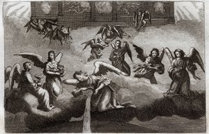 Biblia Royaumonta, Nowy Testament: Smok Objawienia. Siedmiu Aniołów wylewa na ziemię zawartość swojego kielicha, symbolu Bożego gniewu. Ilustracja z 1811 roku. autorstwa Unknown artist