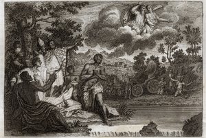 Biblia Royaumont, Nowy Testament: Eunuch chrzci. Św. Filip Diakon ogłasza wiarę eunuchowi królowej Etiopii i udziela mu chrztu. Ilustracja z 1811 roku. autorstwa Unknown artist