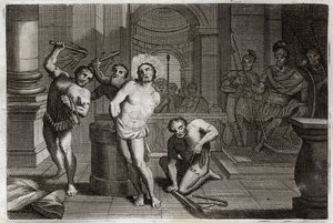 Biblia Royaumont, Nowy Testament: chłosta Jezusa Chrystusa. Ilustracja z 1811 roku. autorstwa Unknown artist